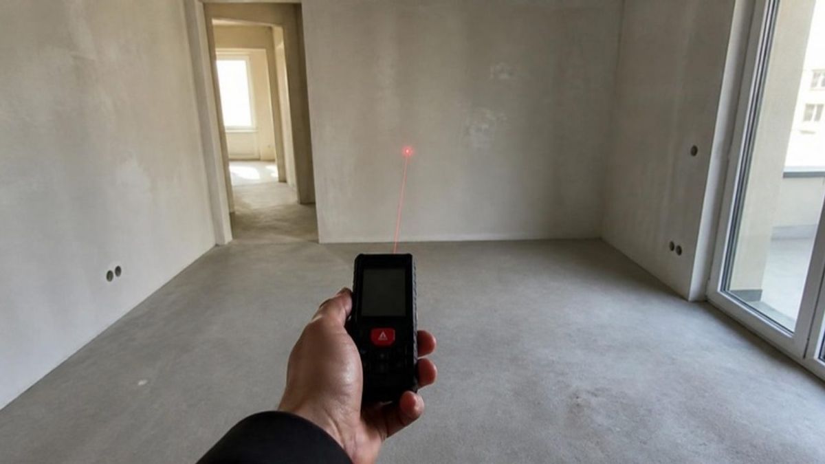 Pomiar metrażu mieszkania dalmierzem laserowym podczas odbioru